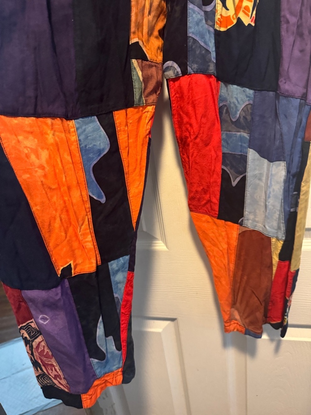 Patchwork Multicolor Boho Lounge Pants - Vibrant Orange & Blue - Picture 8 of 11